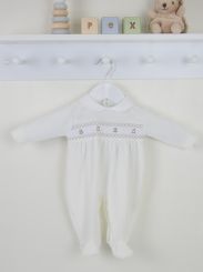 Pex Boys Velour Teddy Smocked Sleepsuit Ivory