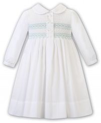 Sarah Louise Winter Ivory And Mint Full Smocked Dress 012482