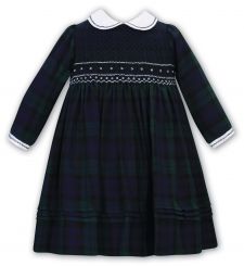 Sarah Louise Winter Full Smocked Navy And Green Tartan Dress 012856