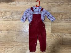 Me & Henry Woven Overall Red And Woven Shirt Blue And Burgundy Plaid