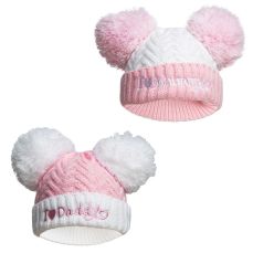 Soft Touch Pink I Love Mummy/ Daddy Chevron Pom Pom Hat