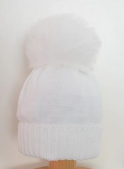 Pex Knitted Single Pom-Pom Hat White