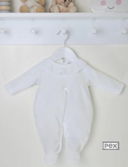 Pex Broderie Velour Sleepsuit White