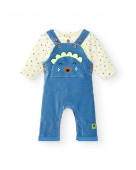 Tuc Tuc Hedgehog Forest Velvet Dungaree And Poplin Shirt Blue 8841