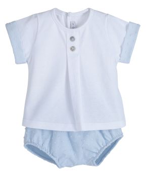 Calamaro Baby Bering Jam Pant Set White And Blue 11104