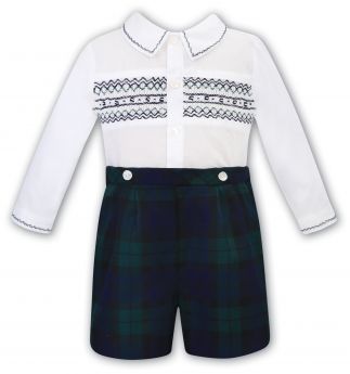 Sarah Louise Boys Spanish Winter Set Navy And Green Tartan 012855