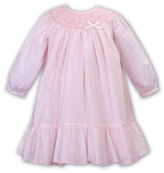 Sarah Louise Heritage Collection Winter Dress Pink With Smocking C6005