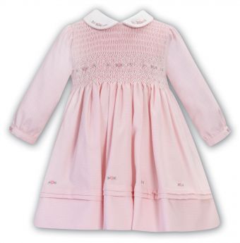 Sarah Louise Winter Pink Spot Dress With Smocking 013052