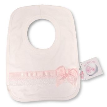 My Little Chick White Bib With Lace Pink